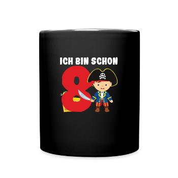 8.Geburtstag Pirat Piraten Geschenk - Tasse einfarbig - Schwarz - Vorne