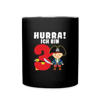 3.Geburtstag Pirat Piraten Geschenk - Tasse einfarbig - Schwarz - Vorne