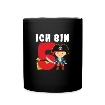 5.Geburtstag Pirat Piraten Geschenk - Tasse einfarbig - Schwarz - Vorne