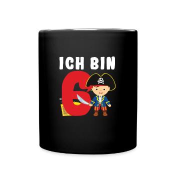 6.Geburtstag Pirat Piraten Geschenk - Tasse einfarbig - Schwarz - Vorne