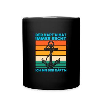 Kapitän Boot Segelboot Geschenk - Tasse einfarbig - Schwarz - Vorne