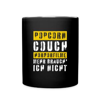 Horrorfilmsüchtiger - Horrorfilm Fan - Tasse einfarbig - Schwarz - Vorne