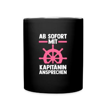 Kapitänin Boot Segeln Geschenk - Tasse einfarbig - Schwarz - Vorne