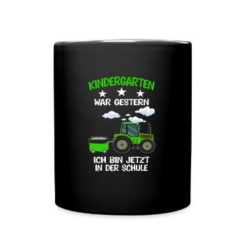 Schulkind Traktor Einschulung Geschenk - Tasse einfarbig - Schwarz - Vorne