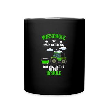Schulkind Traktor Schulanfänger Geschenk - Tasse einfarbig - Schwarz - Vorne