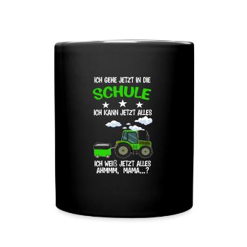 Schulkind Traktor Einschulung Geschenk - Tasse einfarbig - Schwarz - Vorne