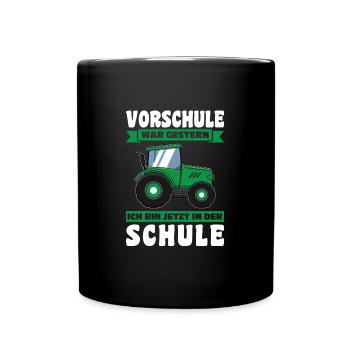 Schulkind Traktor Schulstart Geschenk - Tasse einfarbig - Schwarz - Vorne