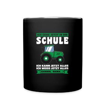 Schulkind Traktor Einschulung Geschenk - Tasse einfarbig - Schwarz - Vorne