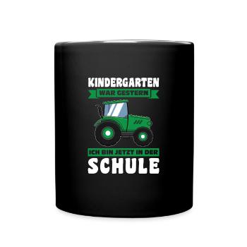 Schulkind Traktor Einschulung Geschenk - Tasse einfarbig - Schwarz - Vorne
