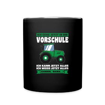 Vorschule Traktor Vorschulkind Geschenk - Tasse einfarbig - Schwarz - Vorne