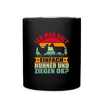 Lustiges Hühner Hühnerstall und Ziegen Bauernhof - Tasse einfarbig - Schwarz - Vorne