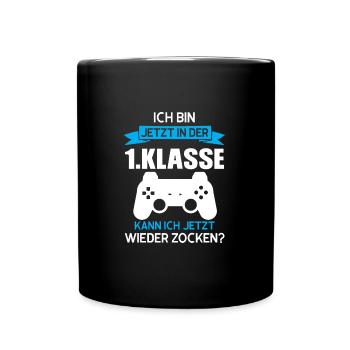 1.Klasse Gaming Schulanfänger Geschenk - Tasse einfarbig - Schwarz - Vorne