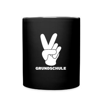 Grundschule V-Handzeichen Grundschüler Geschenk - Tasse einfarbig - Schwarz - Vorne