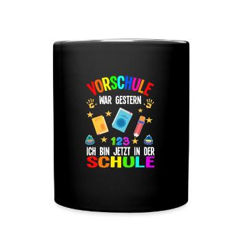 Schulkind Schulanfang Schulanfänger Geschenk - Tasse einfarbig - Schwarz - Vorne
