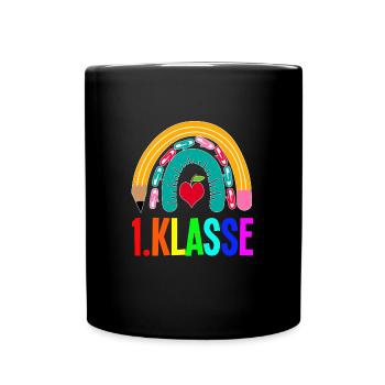1.Klasse Regenbogen Schulanfänger Geschenk - Tasse einfarbig - Schwarz - Vorne