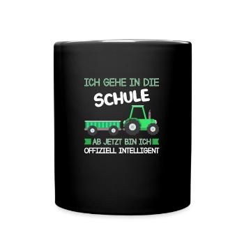 Schulkind Traktor Schulanfänger Geschenk - Tasse einfarbig - Schwarz - Vorne