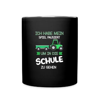 Schulkind Traktor Schulanfänger Geschenk - Tasse einfarbig - Schwarz - Vorne