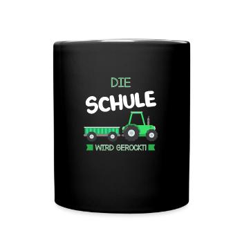 Schulkind Traktor Einschulung Geschenk - Tasse einfarbig - Schwarz - Vorne