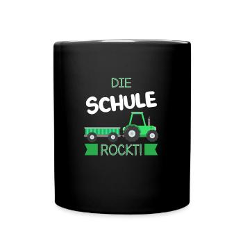 Schulkind Traktor Schulanfänger Geschenk - Tasse einfarbig - Schwarz - Vorne