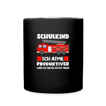Schulkind Feuerwehr Schulstart Geschenk - Tasse einfarbig - Schwarz - Vorne