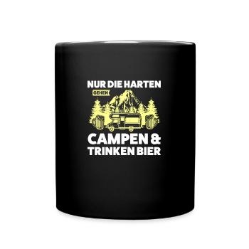 Campen Bier Camper Geschenk - Tasse einfarbig - Schwarz - Vorne