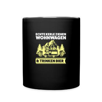 Campen Bier Camper Geschenk - Tasse einfarbig - Schwarz - Vorne