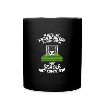 Schulkind Fußball Schulstart Geschenk - Tasse einfarbig - Schwarz - Vorne