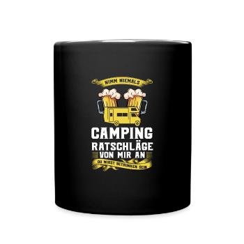 Campen camper Wanderung Geschenk - Tasse einfarbig - Schwarz - Vorne