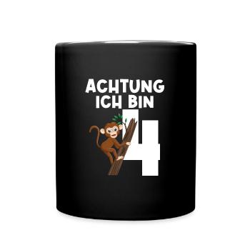 4.Geburtstag Affe Geburtstagsfeier Geschenk - Tasse einfarbig - Schwarz - Vorne