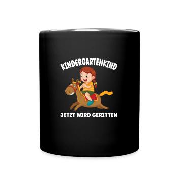 Kindergarten Reiterin Pferde Geschenk - Tasse einfarbig - Schwarz - Vorne