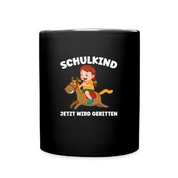 Schulkind Reiterin Pferde Geschenk - Tasse einfarbig - Schwarz - Vorne