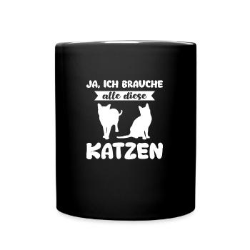 Katze Tier Katzen Geschenk - Tasse einfarbig - Schwarz - Vorne