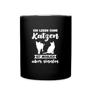 Katze Tier Katzenhalter Geschenk - Tasse einfarbig - Schwarz - Vorne