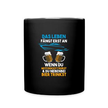Motorboot Bier Bootsbesitzer Geschenk - Tasse einfarbig - Schwarz - Vorne
