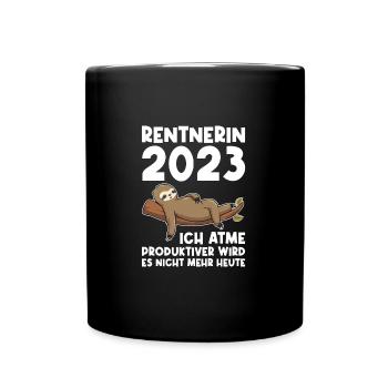 Rentnerin 2023 Faultier Ruhestand Geschenk - Tasse einfarbig - Schwarz - Vorne
