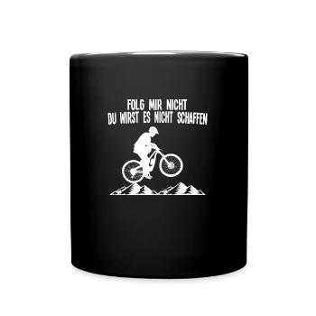 Mountainbike Rennen Radfahren Geschenk - Tasse einfarbig - Schwarz - Vorne