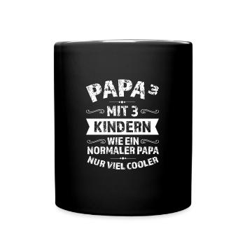 Papa 3 Kinder Papa von 3 Kindern Geschenk - Tasse einfarbig - Schwarz - Vorne