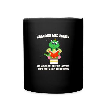Drache Drache und Buch Drachenliebhaber Geschenk - Tasse einfarbig - Schwarz - Vorne