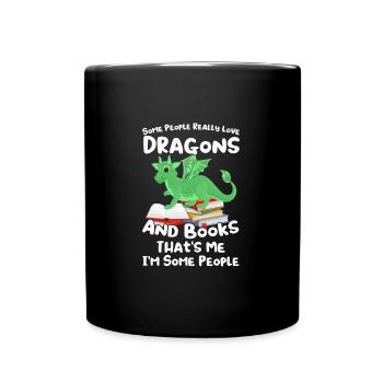 Drache Drache und Buch Drachenliebhaber Geschenk - Tasse einfarbig - Schwarz - Vorne