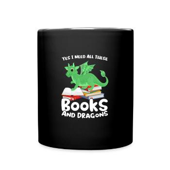 Drache Drache und Buch Drachenliebhaber Geschenk - Tasse einfarbig - Schwarz - Vorne