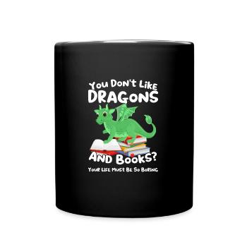 Drache Drache und Buch Drachenliebhaber Geschenk - Tasse einfarbig - Schwarz - Vorne