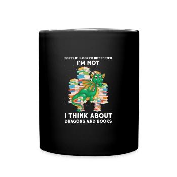 Drache Drache und Buch Drachenliebhaber Geschenk - Tasse einfarbig - Schwarz - Vorne