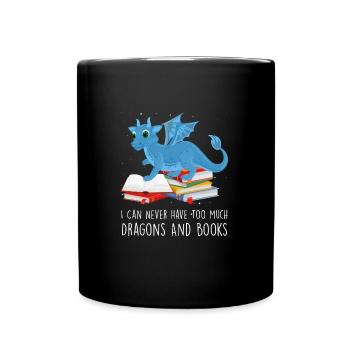 Drache Drache und Buch Drachenliebhaber Geschenk - Tasse einfarbig - Schwarz - Vorne