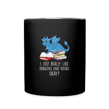 Drache Drache und Buch Drachenliebhaber Geschenk - Tasse einfarbig - Schwarz - Vorne