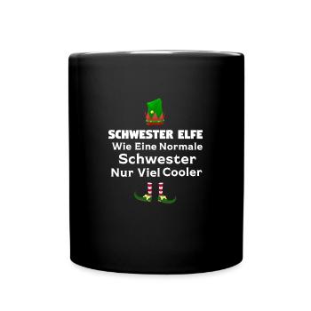 Schwester Elfe Geschwister Geschenk - Tasse einfarbig - Schwarz - Vorne