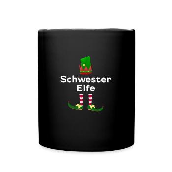 Schwester Elfe Geschwister Geschenk - Tasse einfarbig - Schwarz - Vorne