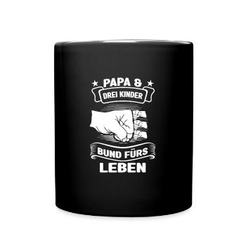 Papa 3 Kinder Papa von 3 Kindern Geschenk - Tasse einfarbig - Schwarz - Vorne