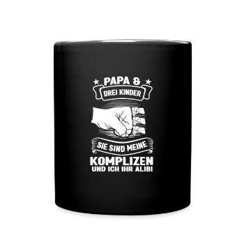 Papa 3 Kinder Drei Kinder Geschenk - Tasse einfarbig - Schwarz - Vorne