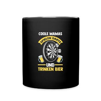 Dart & Bier Mama Dartspielerin Geschenk - Tasse einfarbig - Schwarz - Vorne