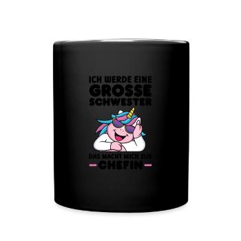 Große Schwester Einhorn Geschwister Geschenk - Tasse einfarbig - Schwarz - Vorne